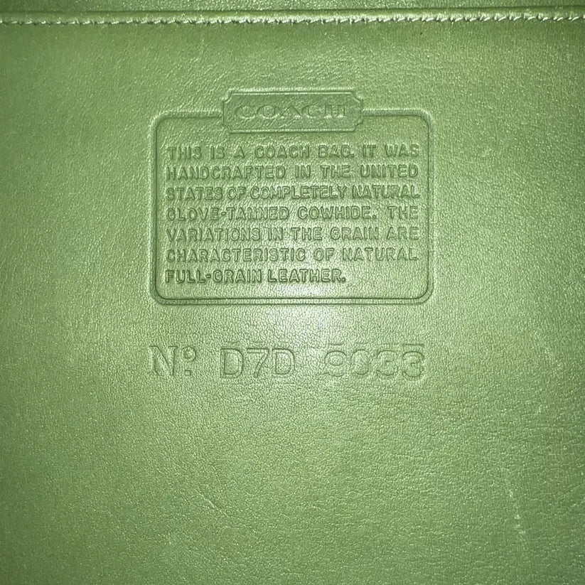 Rare Old Coach Ergo One Shoulder Bag Leaf Green POCKET ZIP 9033 Leather Vintage