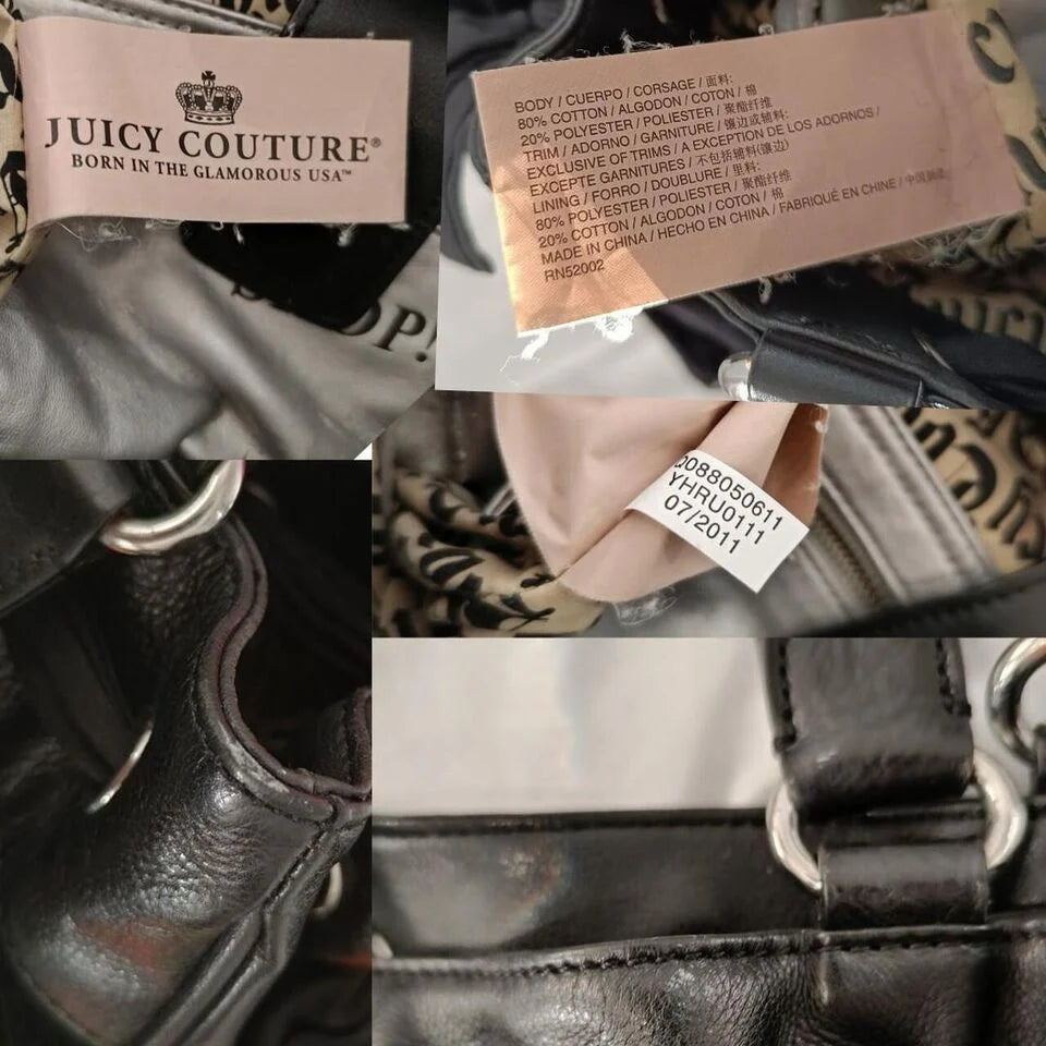 Juicy Couture Daydreamer Scottie Dog Rhinestone Black Tote Bag Purse Vintage Bow