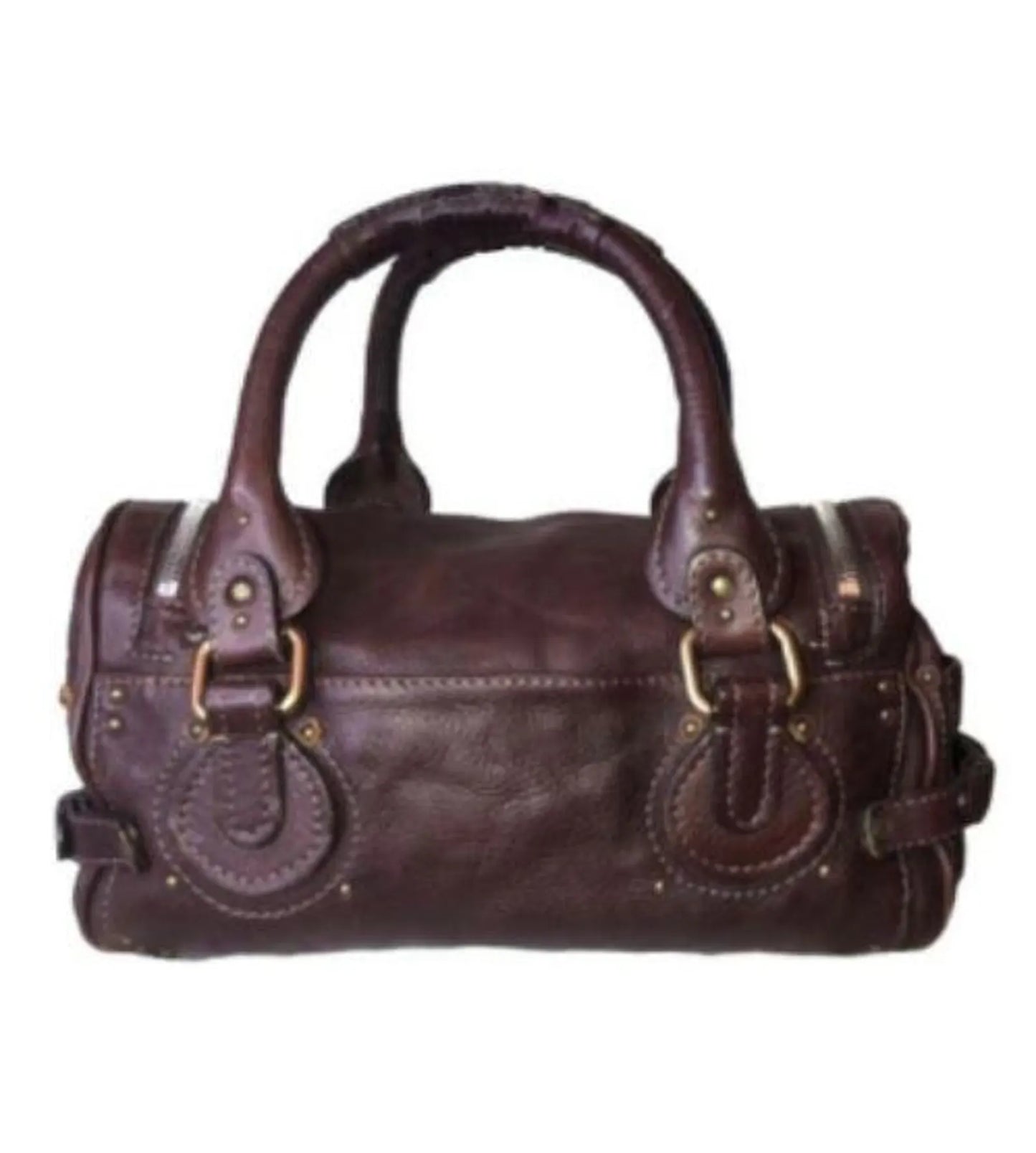 Authentic Vintage 90s Chloé Paddington Bag - Dark Reddish Brown Leather Handbag - Rare Designer Collectible