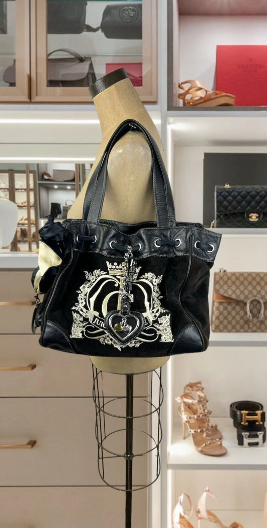 Juicy Couture Vtg Y2K Daydreamer Scottie Dog Purse Shoulder Bag Charms Velour