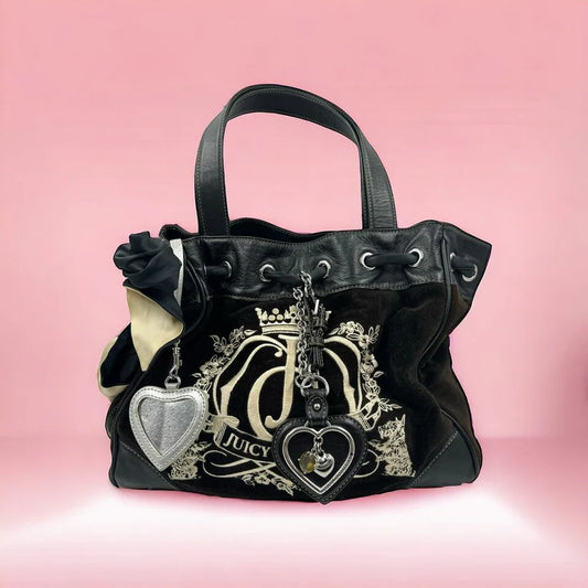 Juicy Couture Vtg Y2K Daydreamer Scottie Dog Purse Shoulder Bag Charms Velour