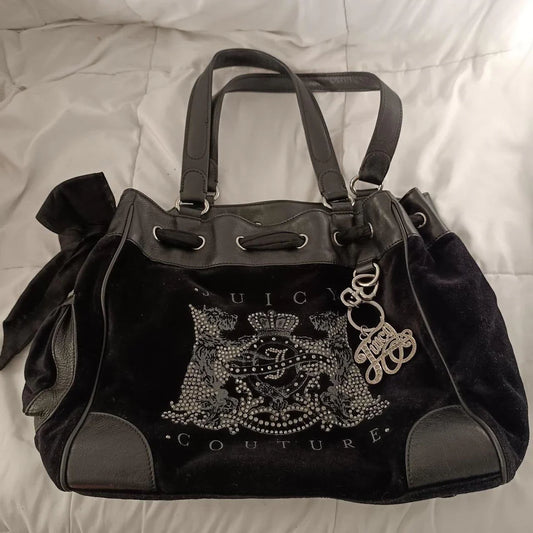 Juicy Couture Daydreamer Scottie Dog Rhinestone Black Tote Bag Purse Vintage Bow