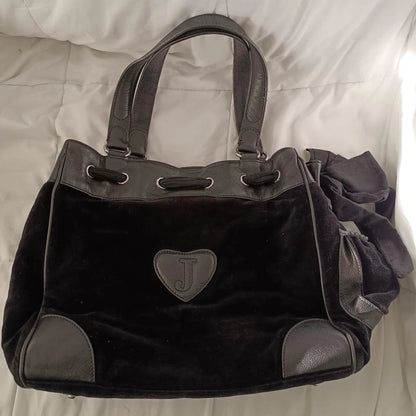 Juicy Couture Daydreamer Scottie Dog Rhinestone Black Tote Bag Purse Vintage Bow