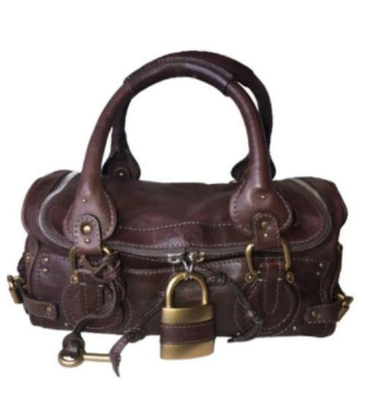 Authentic Vintage 90s Chloé Paddington Bag - Dark Reddish Brown Leather Handbag - Rare Designer Collectible