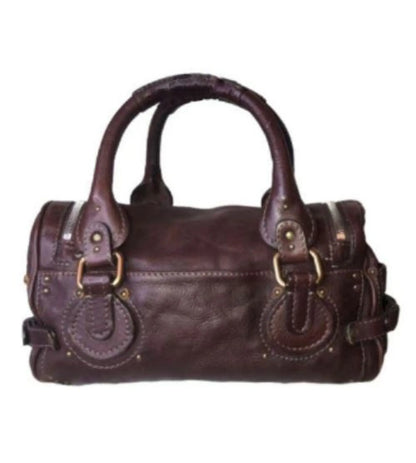 Authentic Vintage 90s Chloé Paddington Bag - Dark Reddish Brown Leather Handbag - Rare Designer Collectible