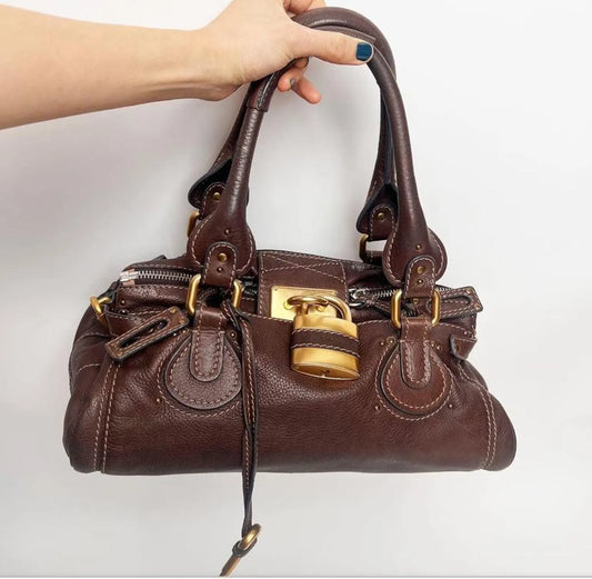 Authentic Vintage 90s Chloé Paddington Bag - Dark Reddish Brown Leather Handbag - Rare Designer Collectible